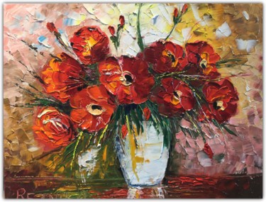 Painting titled "Red flowers 30*40cm" by Anna Reznik, Original Artwork, Oil