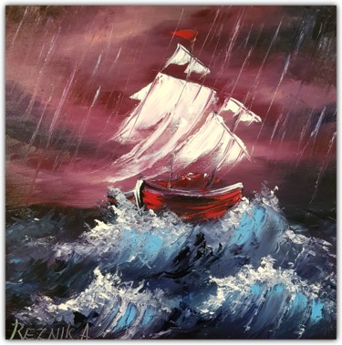 Painting titled "Storm 40*40cm" by Anna Reznik, Original Artwork, Oil