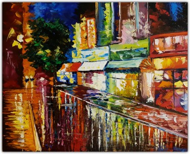 Painting titled "Colorful street vie…" by Anna Reznik, Original Artwork, Oil