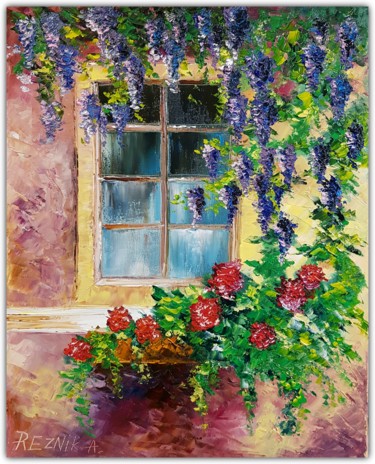 Картина под названием "Flower window 40*50…" - Anna Reznik, Подлинное произведение искусства, Масло