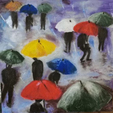 Peinture intitulée "Parapluies" par Anna Rita Napolitano, Œuvre d'art originale, Huile