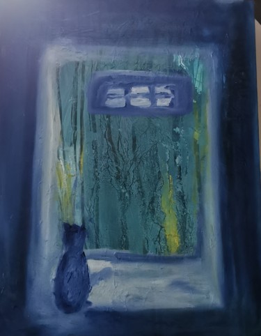 Peinture intitulée "Chat qui regarde la…" par Anna Rita Napolitano, Œuvre d'art originale, Huile