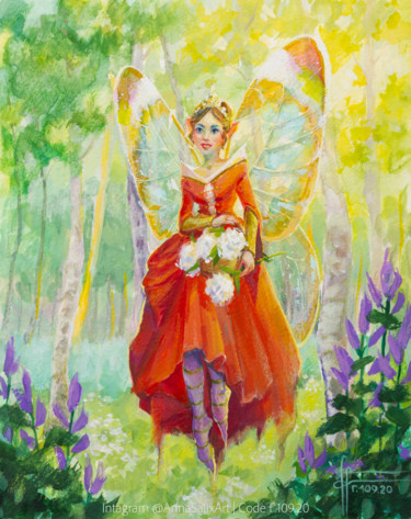Painting titled "'Forest Fairy' - or…" by Anna Ivanova, Original Artwork, Gouache