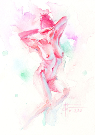 Painting titled "Original Nude Woman…" by Anna Ivanova, Original Artwork, Watercolor