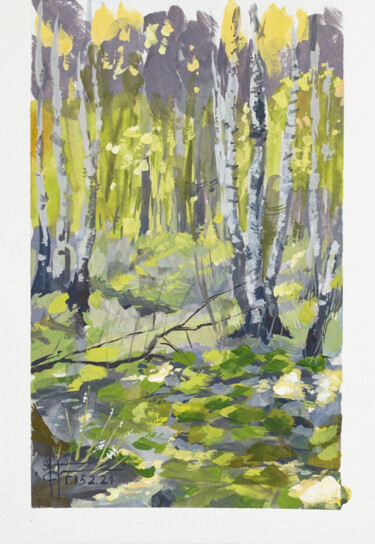 Painting titled ""Birch Forest" - Or…" by Anna Ivanova, Original Artwork, Gouache