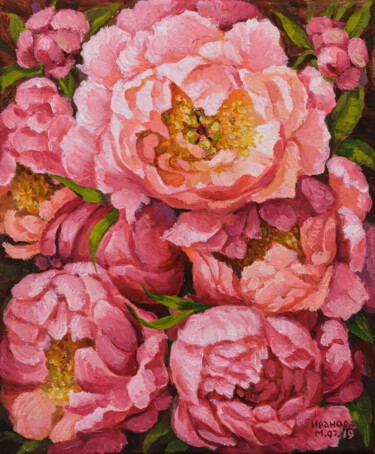 Peinture intitulée ""Pink Peonies" - Or…" par Anna Ivanova, Œuvre d'art originale, Huile
