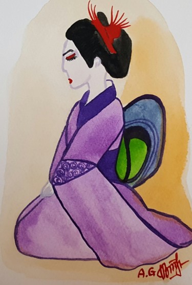 Drawing titled "Geisha thinking" by Anna Gogoleva, Original Artwork, Other
