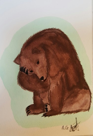 Peinture intitulée "Bear thinking" par Anna Gogoleva, Œuvre d'art originale, Aquarelle
