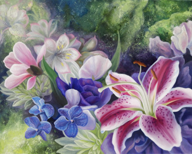 Картина под названием "Floral fantasy" - Anna Steshenko, Подлинное произведение искусства, Масло