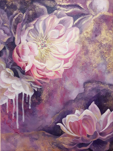 Painting titled "Flowers glowing" by Anna Steshenko, Original Artwork, Acrylic