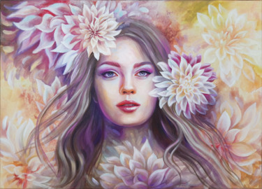 Painting titled "Floral Queen" by Anna Steshenko, Original Artwork, Acrylic
