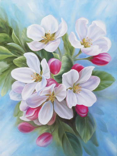 Painting titled "Apple blossom" by Anna Steshenko, Original Artwork, Oil