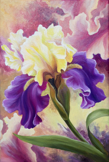 Painting titled "Purple iris" by Anna Steshenko, Original Artwork, Acrylic