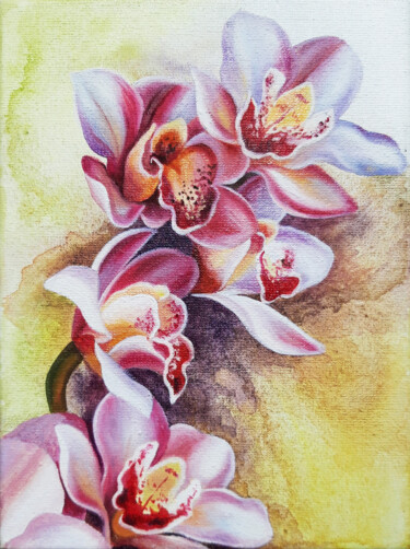 Painting titled "Orchid" by Anna Steshenko, Original Artwork, Acrylic Mounted on Wood Stretcher frame