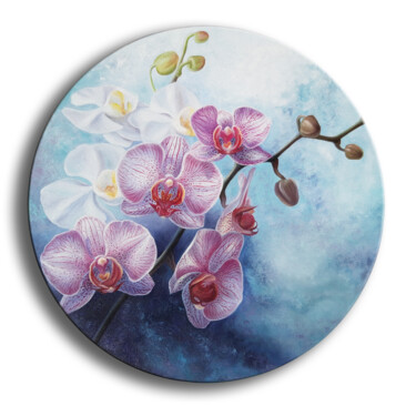 Schilderij getiteld "Orchid charm" door Anna Steshenko, Origineel Kunstwerk, Olie Gemonteerd op Frame voor houten brancard