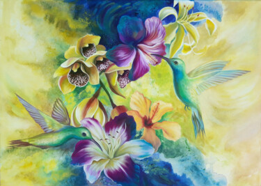 Painting titled "Tropical splash" by Anna Steshenko, Original Artwork, Acrylic Mounted on Wood Stretcher frame