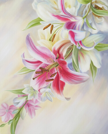 Malarstwo zatytułowany „Poetry of flowers” autorstwa Anna Steshenko, Oryginalna praca, Olej Zamontowany na Drewniana rama no…