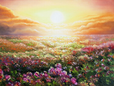Картина под названием "Sea of flowers" - Anna Steshenko, Подлинное произведение искусства, Масло Установлен на Деревянная ра…
