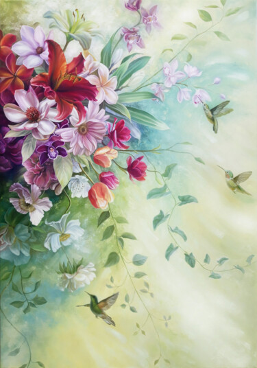 Painting titled "Magic of the Spring" by Anna Steshenko, Original Artwork, Oil Mounted on Wood Stretcher frame