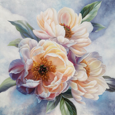 Painting titled "Beauty of peonies" by Anna Steshenko, Original Artwork, Oil Mounted on artwork_cat.