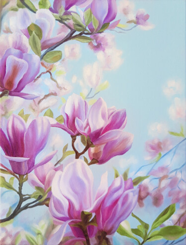 Pintura intitulada "Magnolia" por Anna Steshenko, Obras de arte originais, Óleo Montado em Armação em madeira