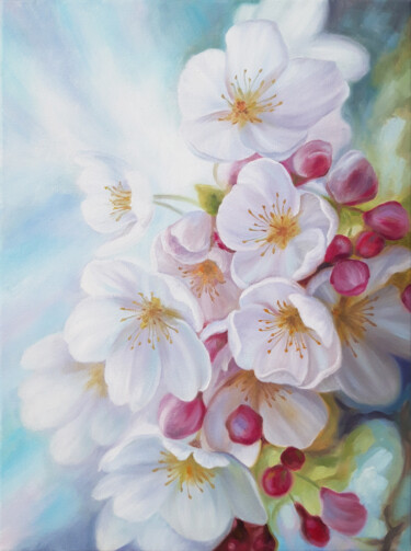 Painting titled "Spring in the air" by Anna Steshenko, Original Artwork, Oil Mounted on Wood Stretcher frame