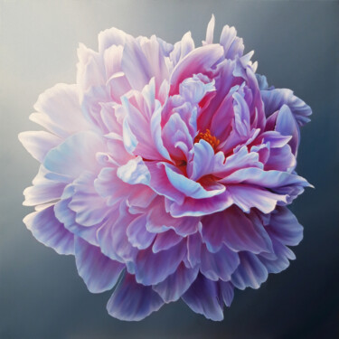 Painting titled "Mesmerizing peony" by Anna Steshenko, Original Artwork, Oil Mounted on Wood Stretcher frame