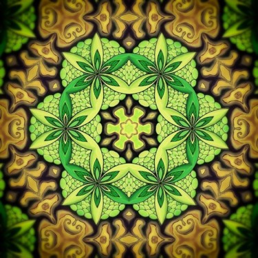 Digital Arts titled "Fractal Flower Green" by Anni Boreiko, Original Artwork, 2D Digital Work