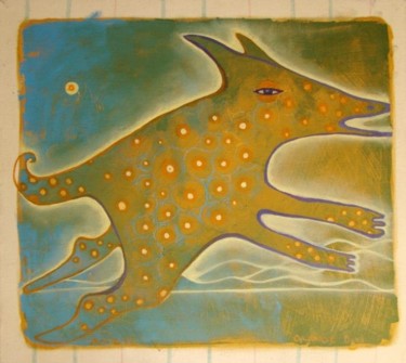 Картина под названием "Orange Dog, mixed t…" - Anni Boreiko, Подлинное произведение искусства, Масло