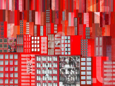 Photographie intitulée "Buildings #red city#" par Aal, Œuvre d'art originale, Photographie manipulée