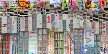 Arts numériques intitulée "Buildings N°28 #Tag…" par Aal, Œuvre d'art originale, Photo montage Monté sur Aluminium