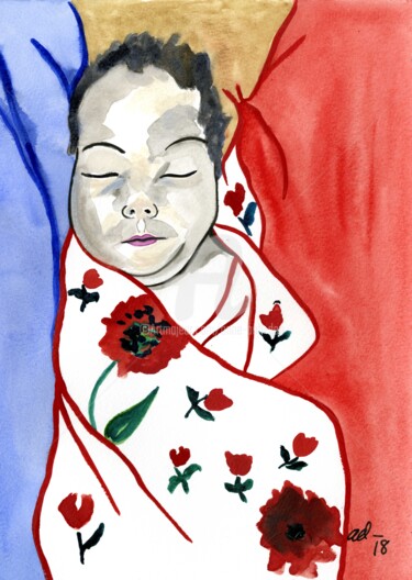 Painting titled "Princesse" by Anne Anh-Dào, Original Artwork, Watercolor