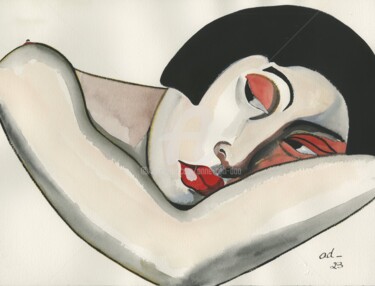 Malarstwo zatytułowany „La Tigresse” autorstwa Anne Anh-Dào, Oryginalna praca, Akwarela
