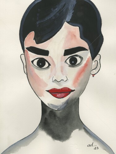 Картина под названием "Audrey" - Anne Anh-Dào, Подлинное произведение искусства, Акварель