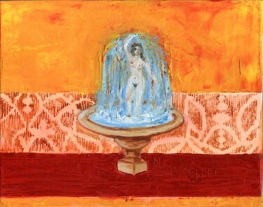 Painting titled "La fontaine" by Anne Aubert, Original Artwork, Oil