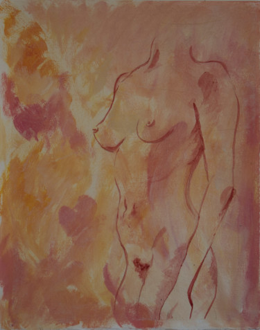 Peinture intitulée "Femme de 3/4 rose" par Anne B, Œuvre d'art originale