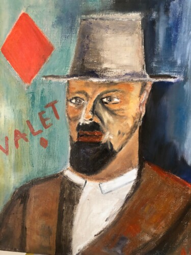 Painting titled "L'homme au chapeau…" by Anne Basch, Original Artwork, Oil Mounted on Wood Stretcher frame