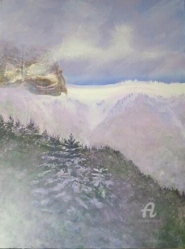 Painting titled "Soleil au col des F…" by Anne Bidaut, Original Artwork, Acrylic Mounted on Wood Stretcher frame