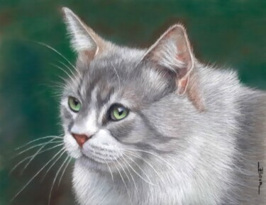 Dessin intitulée "Petit chat gris cla…" par Anne Bour, Œuvre d'art originale, Pastel