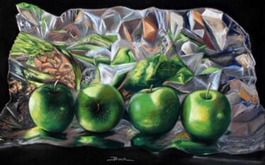 Dessin intitulée "Pommes grany et alu" par Anne Bour, Œuvre d'art originale, Pastel