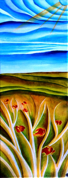 Painting titled "Huit coquelicots" by Anne Brigaud, Original Artwork