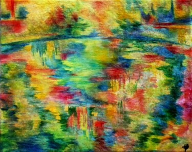 Peinture intitulée "Lac aux reflets" par Anne Brigaud, Œuvre d'art originale