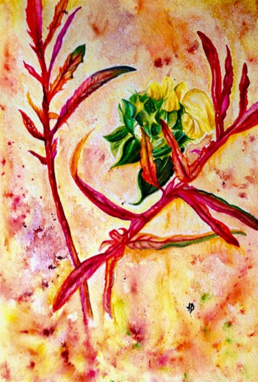 Painting titled "Cactus en fleurs" by Anne Brigaud, Original Artwork