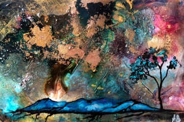 Peinture intitulée "Volcan à l´arbre bl…" par Anne Brigaud, Œuvre d'art originale