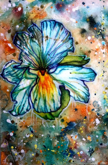 Painting titled "Iris bleu" by Anne Brigaud, Original Artwork