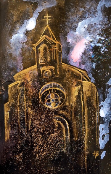 Painting titled "Église d’or" by Anne Brigaud, Original Artwork