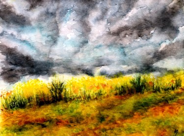 Painting titled "Genêts sous ciel pl…" by Anne Brigaud, Original Artwork