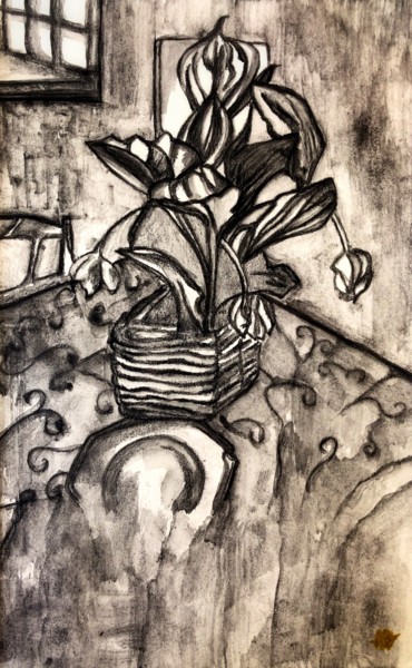 Peinture intitulée "Fleurs au salon" par Anne Brigaud, Œuvre d'art originale, Graphite