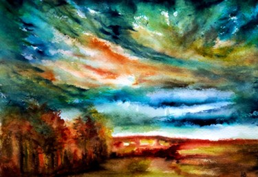 Peinture intitulée "Ciel d’orage" par Anne Brigaud, Œuvre d'art originale, Aquarelle