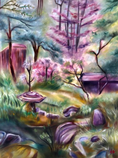 Peinture intitulée "Jardin japonais #1" par Anne Brigaud, Œuvre d'art originale, Pastel